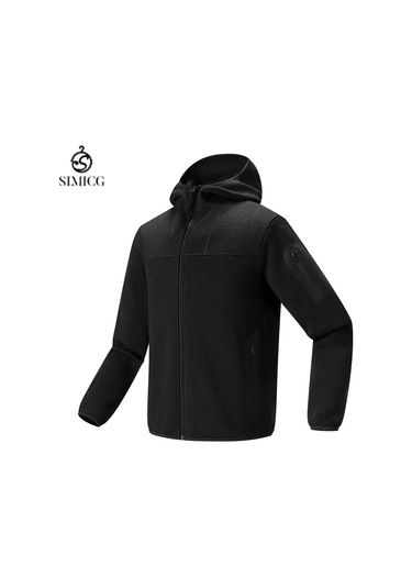 Açık Hava Sporları İçin Kapüşonlu Polar Astarlı Rüzgar Geçirmez Ve Sıcak Ceket Siyah