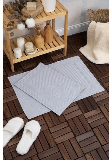 Leoline %100 Pamuk Premium 2'li Ayak Havlusu - Gri Gri