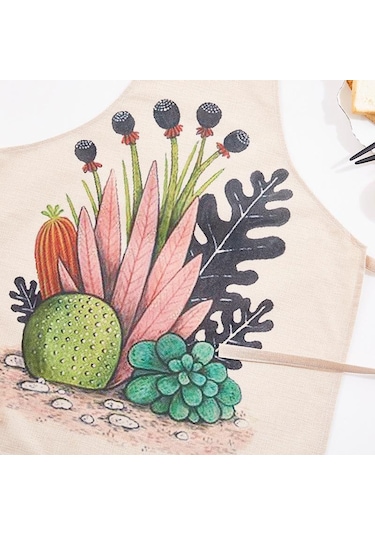 Karikatür Sanat Önlüğü Polyester Yemek Pişirme Mutfak Restoran Kaktüs Etli Yeşil Bitki Moda Önlüğü 8