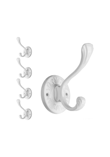 Mufunye Beyaz Metal Duvarlı Gardırop Kanca Seti 5 Adet - Vantiyer/banyo İçin Kıyafet, Anahtar, Şapka Takımı - Somunlar Dahil Beyaz