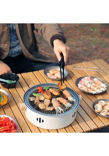 Vkemall Açık Paslanmaz Çelik Barbekü Sobası Kamp Kömür Sobası Taşınabilir Yuvarlak Çay Ocağı Ev Tipi Bölünmüş Barbekü Sobası Beyaz Beyaz