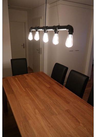 5 Başlıklı Retro Demir Boru Tavan Lambası, Endüstriyel Rustik Tavan Avize Bilardo Lambası Yemek Odası Lambası Siyah