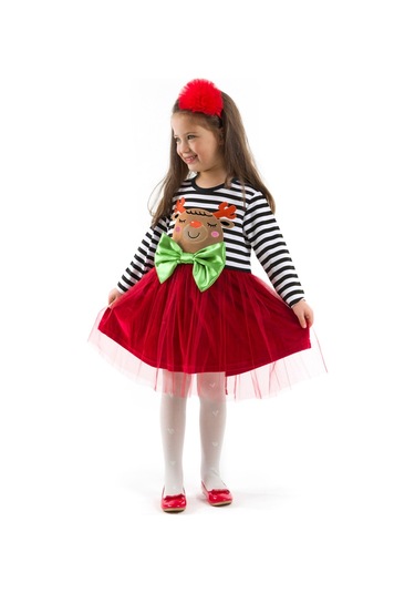 Denokids Kokoş Kız Tüllü Yılbaşı Kırmızı Elbise Renkli Çok Renkli