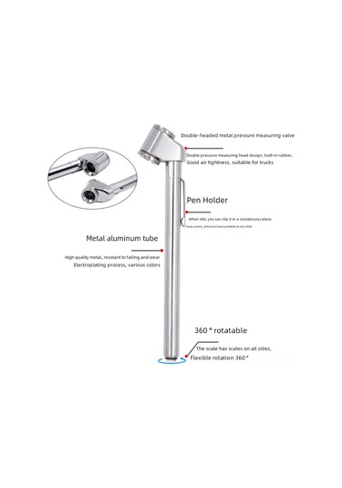 Mufunye Araba Lastik Basıncı Ölçer, 10-120psi Aralığında Hassas Okuma, Dayanıklı Metal Uçlu Kalem Tipi Tester Gl-1302, Gümüş, 45g