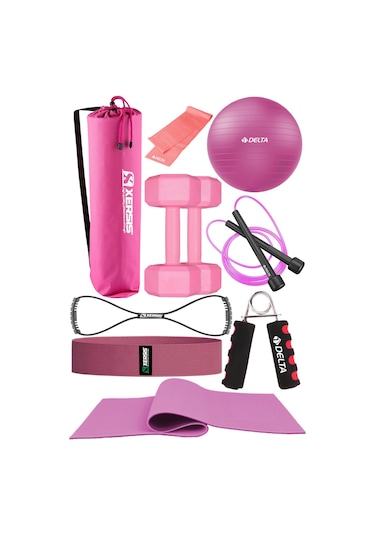 9 Parçalı Pilates Ve Fitness Seti Pilates Minderi, Dambıl, Squat Band Ve Daha Fazlası - Pembe