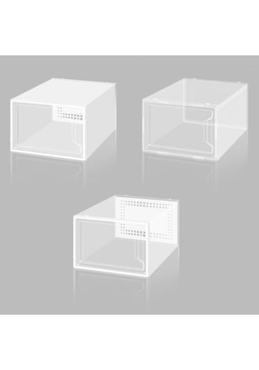 Novahub Şeffaf 3 Adet Ayakkabı Saklama Kutusu, Havalandırma Deliği, İstiflenebilir, Plastik, Modern Tasarım Şeffaf