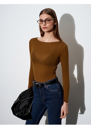 32122 Kayık Yaka Modal Kaşmir Ultra Hafif Bluz-k.kiremit K.kiremit