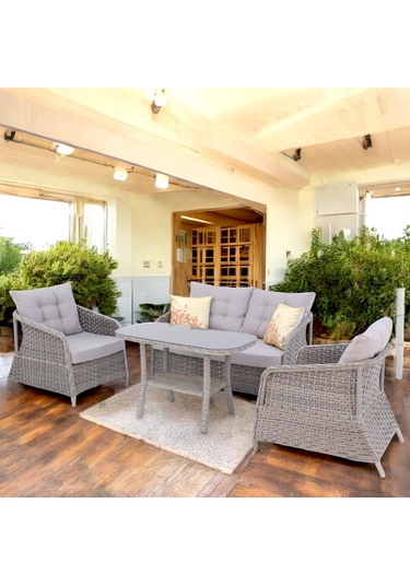 Vortex İkili Rattan Bahçe Oturma Grubu Rehome Kahverengi - Krem