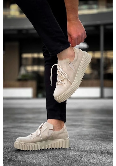 Kb-x502 Kuback Bej Süet Yüksek Bej Taban Bağcık Detaylı Lastikli Günlük Erkek Ayakkabı Bej