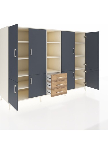 Kronos Dolap 11 Raflı 3 Çekmeceli 8 Kapaklı 220x59x163 Aytaşı-ant Aytaşı-antrasit/çam