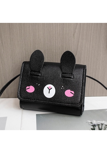Sevimli Mini Omuz Askılı Bozuk Para Kadın Kız Çocuk Çantası Siyah