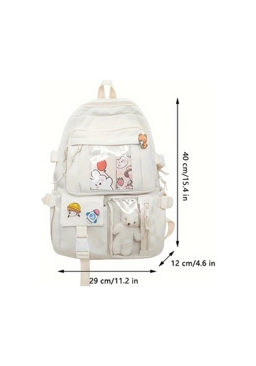 Honeybeeshop Yeşil Karikatür Ayı Tasarımlı Kadın Naylon Sırt Çantası Ayarlanabilir Askı Çoklu Cep Okul Seyahat Yeşil