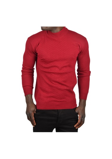 Deepsea Erkek Bordo Zigzag Desenli Yarım Balıkçı Yaka Dar Kesim Boğazlı Triko Kazak 2505496 Bordo