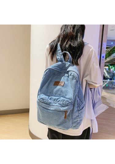 Moveevo Hafif Dayanıklı Jean Materyal Çanta - 32x13x40cm Büyük Hacim, Okul/iş/seyahat İçin Light Mavi Sırt Çantası Çok Renkli