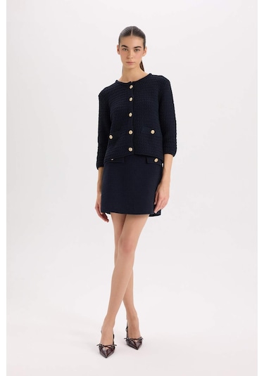 DeFacto A Kesim Normal Bel Astarlı Tweed Mini Etek B0692AX24AUNV28 Lacivert