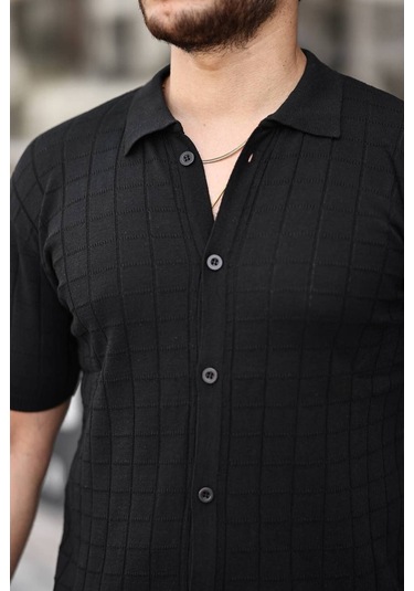 Tex Republic Erkek Siyah Örme Kumaş Gömlek Siyah