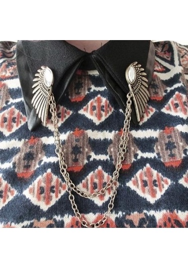 Novahub Gümüş Retro Yaka Klip Punk Zincir Püskül Bluz Gömlek Melek Kanat İpuçları Pin Broş Gümüş Gümüş