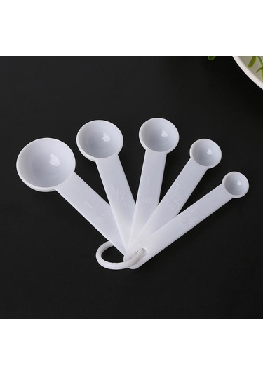 5 Adet Pişirme Pişirme Aletleri Plastik Ölçü Kaşığı Ölçü Kepçesi Ölçekli Siyah