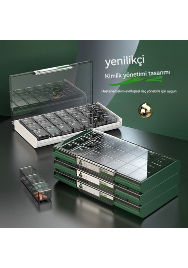 Likeable 21 Bölmeli Hap Kutusu, Ilaç Dağıtım Kutusu, Taşınabilir Ilaç Dağıtıcısı-beyaz