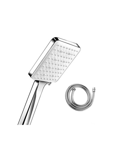 Ranyeek 6 Fonksiyonlu Kare El Duşu Seti - Amerikan Tipi Gizli Montajlı Baskı Artırıcı Duş Kolu + 1.5m Hortum Gümüş