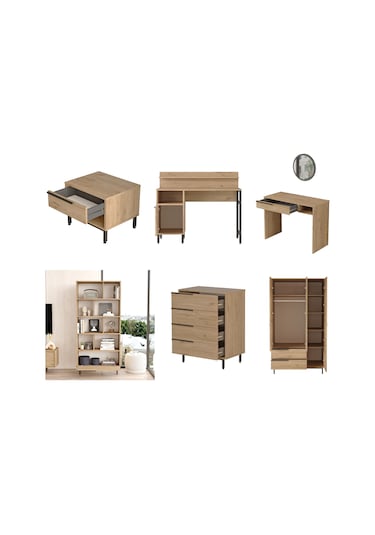 Robin Home Lidya Genç Odası Takımı 7'li Set Sepet Kahverengi