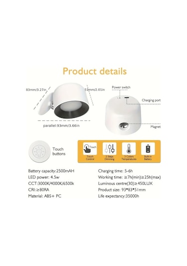 Willowhaven Magnetic Duvar Lambası Wood Color Dokunmatik Gece Lambası 360 Derece Döner Rgb Renk Değişir Uzaktan Kumandalı Beyaz