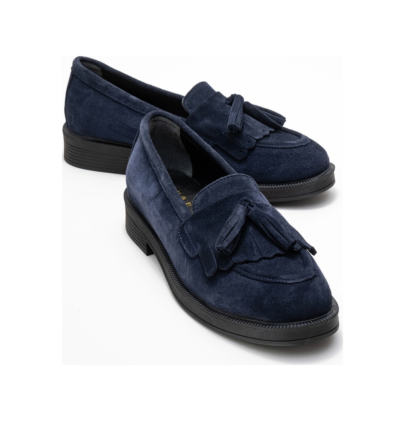 Milina Lacivert Süet Püsküllü Hakiki Deri Kadın Loafer Ayakkabı Lacivert