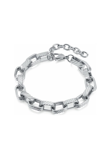 Gümüş Altın/gümüş Renk Dimi Kare Çizgi Paslanmaz Çelik Bilezik Takı Aksesuarları Trend Erkekler Ve Kadınlar Titanyum Çelik Bilezik Gümüş