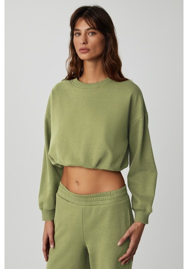 DEWANNA Kadın Uzun Kollu Crop Yeşil Eşofman Takımı