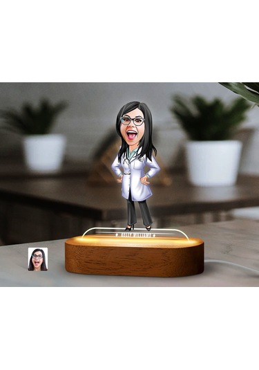 Bk Gift Kişiye Özel Kadın Doktor Karikatürlü Dekoratif 3d Biblo Led Işıklı Gece Lambası-1, Arkadaşa Hediye Kobitmeyen138306 Bk Gift