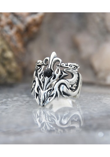 Prestij Gümüş Ejderha Figürlü 925 Ayar Gümüş Erkek Yüzüğü