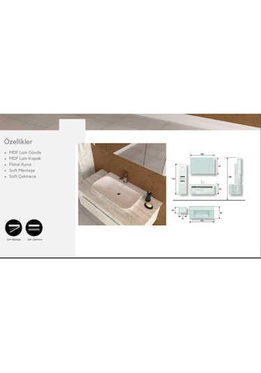 Evros Vista Banyo Dolabı 100 Cm Boy Dolabı Dahil Beyaz - Antrasit