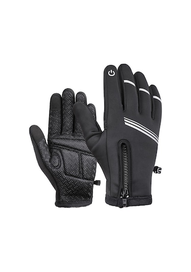 Yaleker Kış Bisiklet Eldiveni - Rüzgar Geçirmez, Şok Emici, Isınır, Dokunmatik Ekran Uyumlu, Tam Parmaklı - Gri, Palmiye Granüllü - Xxl