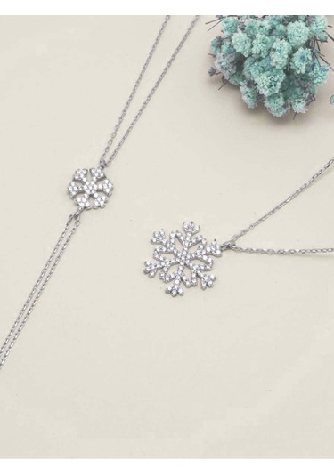 Brezza Lusso Jewelry 925 Ayar Gümüş Kar Tanesi Kadın Kolye Bileklik Set