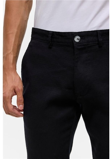 Süvari Siyah Slim Armürlü Pantolon Siyah