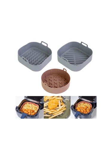 Symbee Hava Fritözü Silikon Izgara Tabağı - Çok Fonksiyonlu Gri Dalgalı Kare Yemek Pişirme Matı Çok Renkli