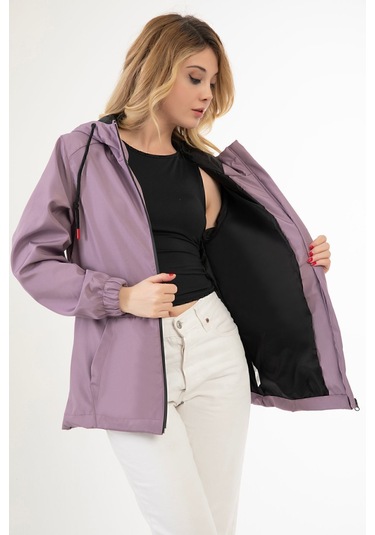 Riverstorm Kadın Mürdüm Kapüşonlu Su Geçirmez Ve Rüzgara Dayanıklı İçi Astarlı Cepli Yağmurluk - Rüzgarlık Mürdüm