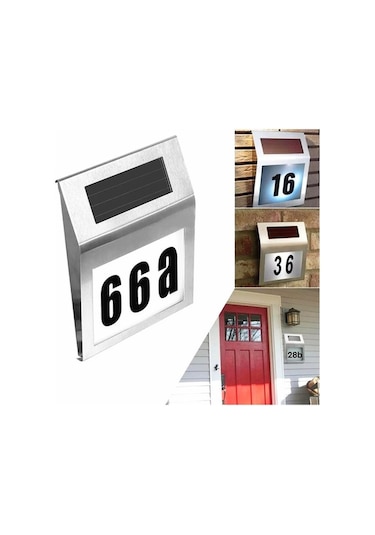 Fastbuy Güneş Işıkları Dış Mekan Ev Numarası Işıklı Led Kapı Numarası Ev Bahçe Avlu Sokak İçin Gümüş Gümüş