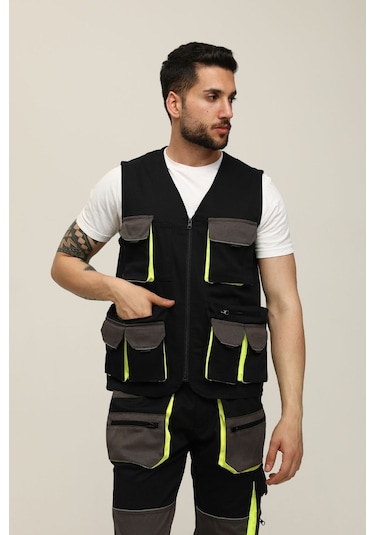 Uniprom Yelek Lizbon Model Çok Cepli Harman Kumaş Lacivert