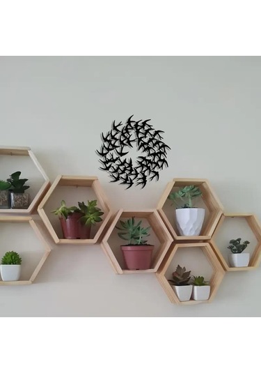 Cajuart Zarif Minimalist Kırlangıç Sürüsü 30 Cm Siyah Ahşap Tablo Dekor 1
