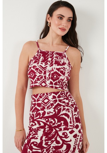 Lela Slim Fit Ip Askılı Yırtmaçlı Midi Alt-Üst Bayan Takım 5865726 Mürdüm