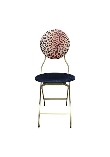Katlanabilir Leopar Desenli Gold Metal Sandalye