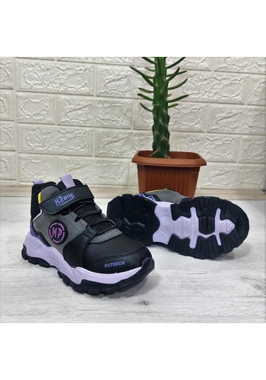 M.p One 3139 Gri-siyah-mor Fuspetli, Cırtlı İçi Polar Kız Çocuk Bot 001