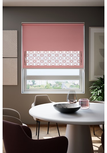 Lazer Kesim Mat Stor Perde, Lazer Kesimli Klasik Serisi, C-111006 Gül Kurusu Renk Gül Kurusu