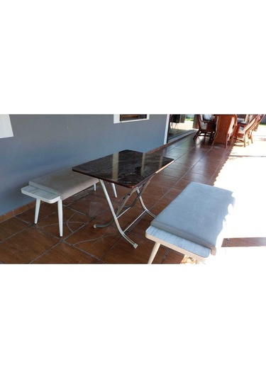Dekoratif Katlanır Masa Bahçe Ve Çalışma Masası 60 90 Siyah Mermer