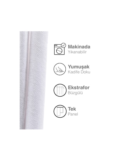 Kadife Dokulu Beyaz Ada Fon Perde Ekstrafor Büzgülü Beyaz