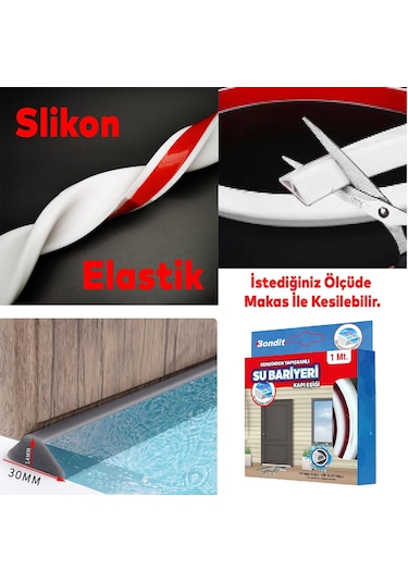 Bondit Su Bariyeri Kapı Altı Sızdırmaz Su Tutucu Yapışkanlı Slikon Bant Bandı 1 Metre Bnd01010015