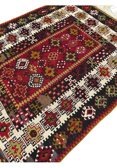 El Dokuma Antika Gömürgen Kilimi 112x150 Kök Boya %100 Yün Kilim