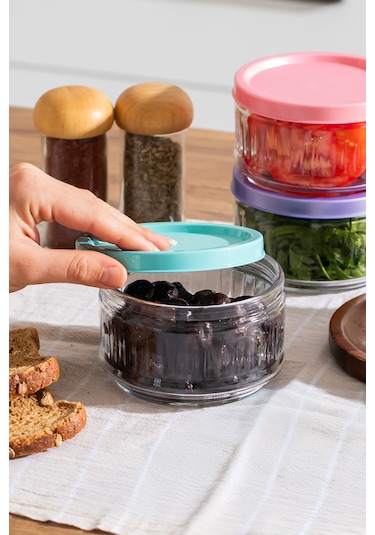 Porsima Lapis 4l Ü Hava Geçirmez Cam Kavanoz Kahvaltılık Seti Renkli Kapaklı Saklama Kabı 400ml Çok renkli