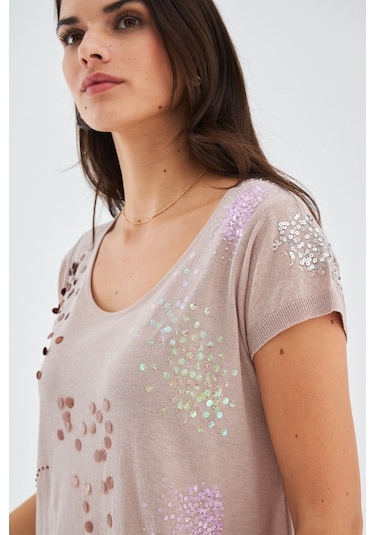 Peraluna Yazlık Boncuk Işlemeli Ince Elbise Bej Bej